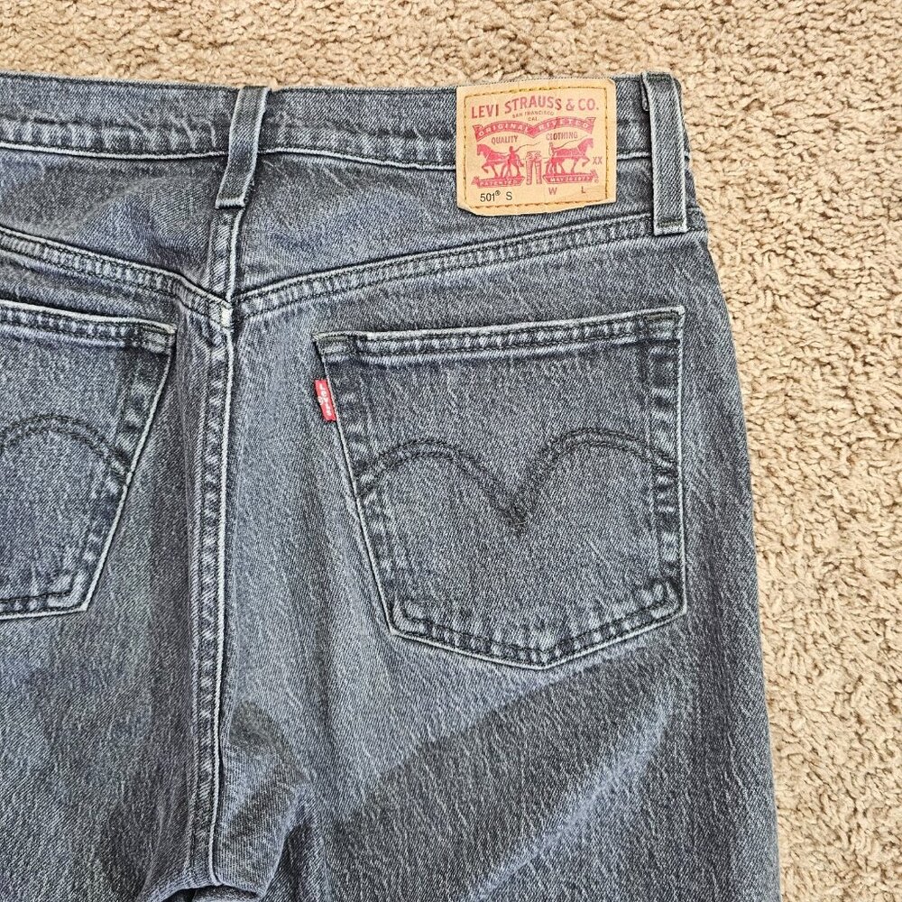 Levis 501 Skinny Jeans Mens Tag 27x32 Act 30x30.5 Black Raw Hem Button Fly - Picture 10 of 12